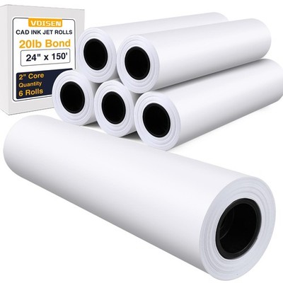 VOISEN Wide Format Paper,6 Rolls Plotter 24 In x 150 Ft | 2'' Core, 6 