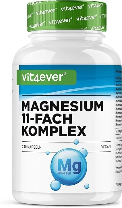 Magnesium Komplex - 240 Vegane Kapseln -Aus 11 hochwertigen Verbindungen -408 mg