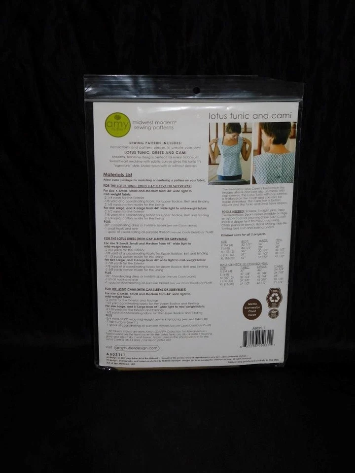 Túnica y Camisa Cami Amy Butler Lotus Patrón de Costura NUEVAS Tallas XS S M L XL Foto 2 de 3