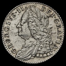 1757 George II Early Milled Silver Sixpence, EF