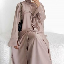 Dubai Women Open Abaya Cardigan Inner Dress Sets Islamic Turkey Kimono Ramadan