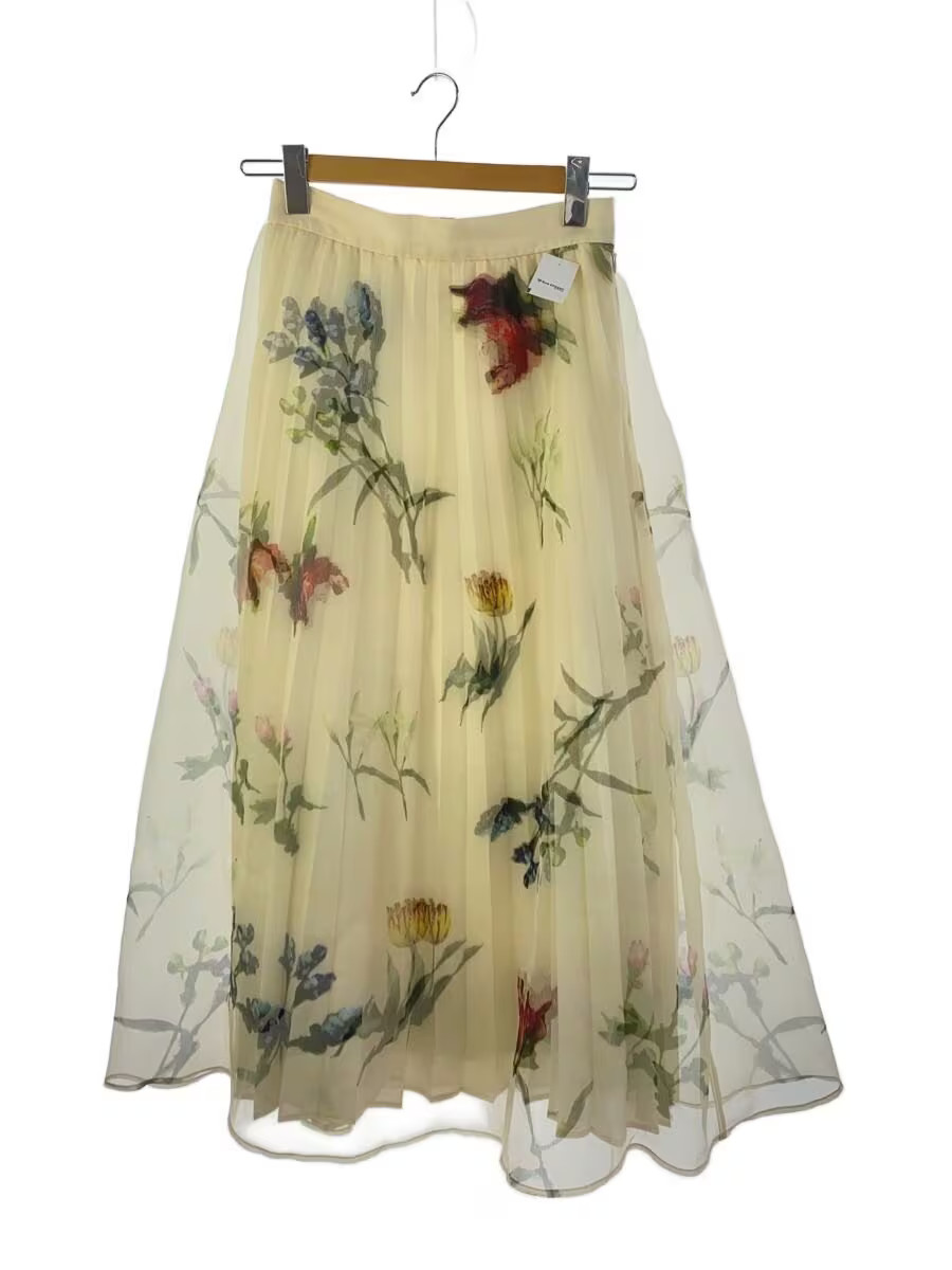 AMERI Long Skirt, Medium, Polyester, Beige Floral… - image 1