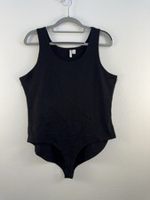 Womens Black Sleeveless Bodysuit Size L Stretch Snap Crotch Tank Top Rayon Blend