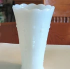 Vintage White Milk Glass Vase Scalloped Rim Glossy Opaque
