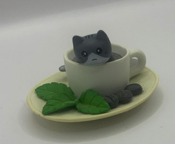 Cafe Cat Mini Gray Kitty in Coffee Mug Teacup 1.5