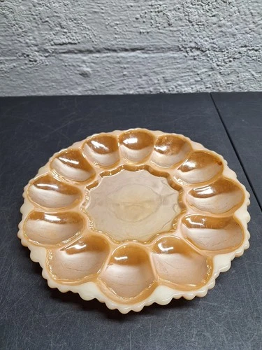 Vtg Fire King Anchor Hocking Peach Lusterware Deviled Egg Dish Plate Platter 10”
