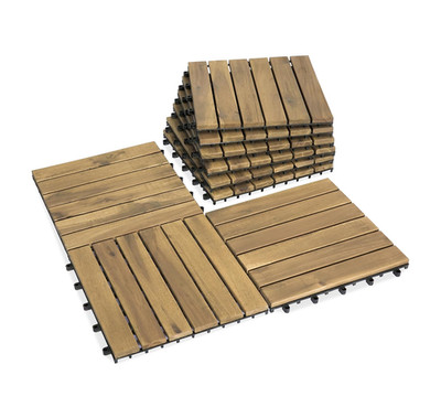 Acacia Wood Deck Tiles 9 Pcs Interlocking Snap Flooring Patio Balcony Pool