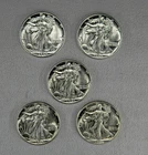 Lot of 5 Walking Liberty Half Dollars 1942(x2), 1943, 1945 & 1946 - AU+/poss. BU