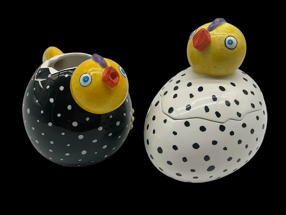 Crema y azucarero con tapa Department 56 vintage a lunares para pollos Foto 2 de 4