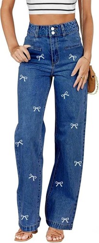 Women Jeans High Waisted Straight Leg Stretchy Jeans Trendy Welt Pocket - Picture 36 of 38