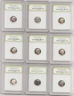 1974-1987 Old Roosevelt Dime Nice Uncirculated US Slabbed 9 Coin Collection Lot