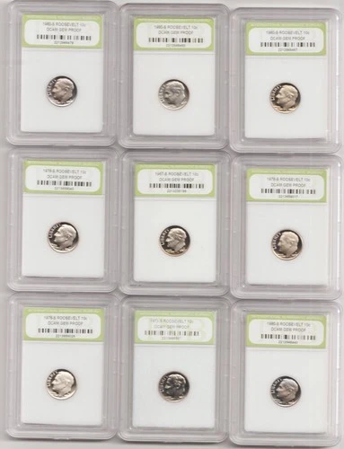 1974-1987 Old Roosevelt Dime Nice Uncirculated US Slabbed 9 Coin Collection Lot