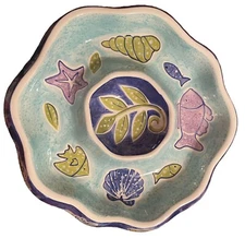 Gone Fishing Chip and Dip Tray Serving Platter Linens n Things 12” In Diameter