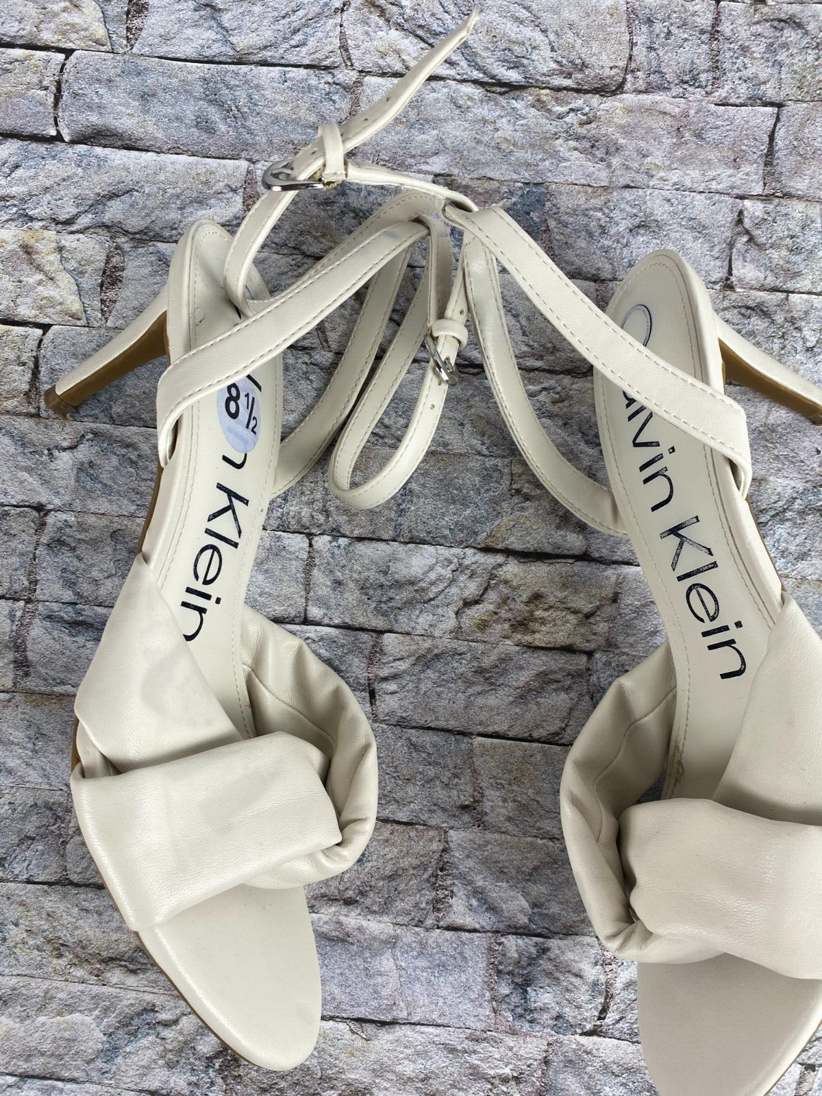 Calvin Klein Women's Sz 8.5 White Round Toe High Heels With Ankle Straps thumbnail 9