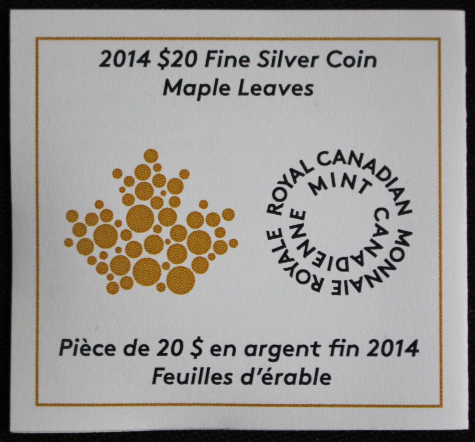 2014 CANADA $20 PURE 99.99 SILVER GLOW-IN-THE-DARK MAPLE LEAVES 1 Oz. w/Box&Coa