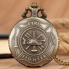 Unique Fire Fighter Quartz Pocket Watch with Necklace Chain Christmas Gifts Men