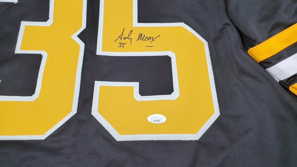 Camiseta deportiva de hockey negra firmada por Andy Moog Boston Bruins # 35 XL certificado de autenticidad J.S.A Foto 4 de 4