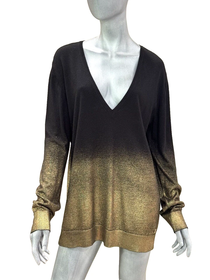 VERSACE коллекции черный и золотой омбре Vee шеи свитер размер большой - Изображение 2 из 4