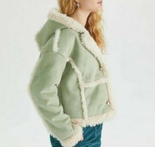 Urban Outfitters Green /sage Green Shearling Coat Button Up Used Excellent Cond
