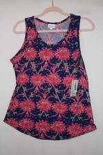 NWT LuLaRoe Size L Tank Top Blue Pink Floral Sleeveless USA Made