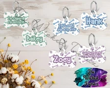 Cute Paw Print Blue Green Purple Custom Personalized Pet Name ID Dog Tag Number