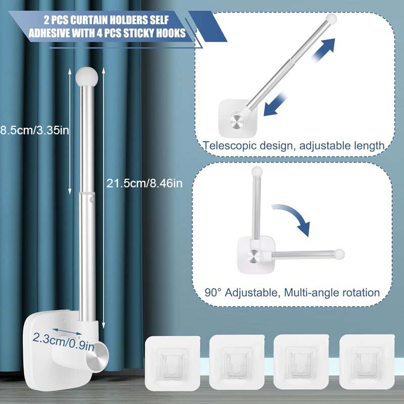 2PCS Curtain Holdbacks Self Adhesive Curtain Holders Retractable and