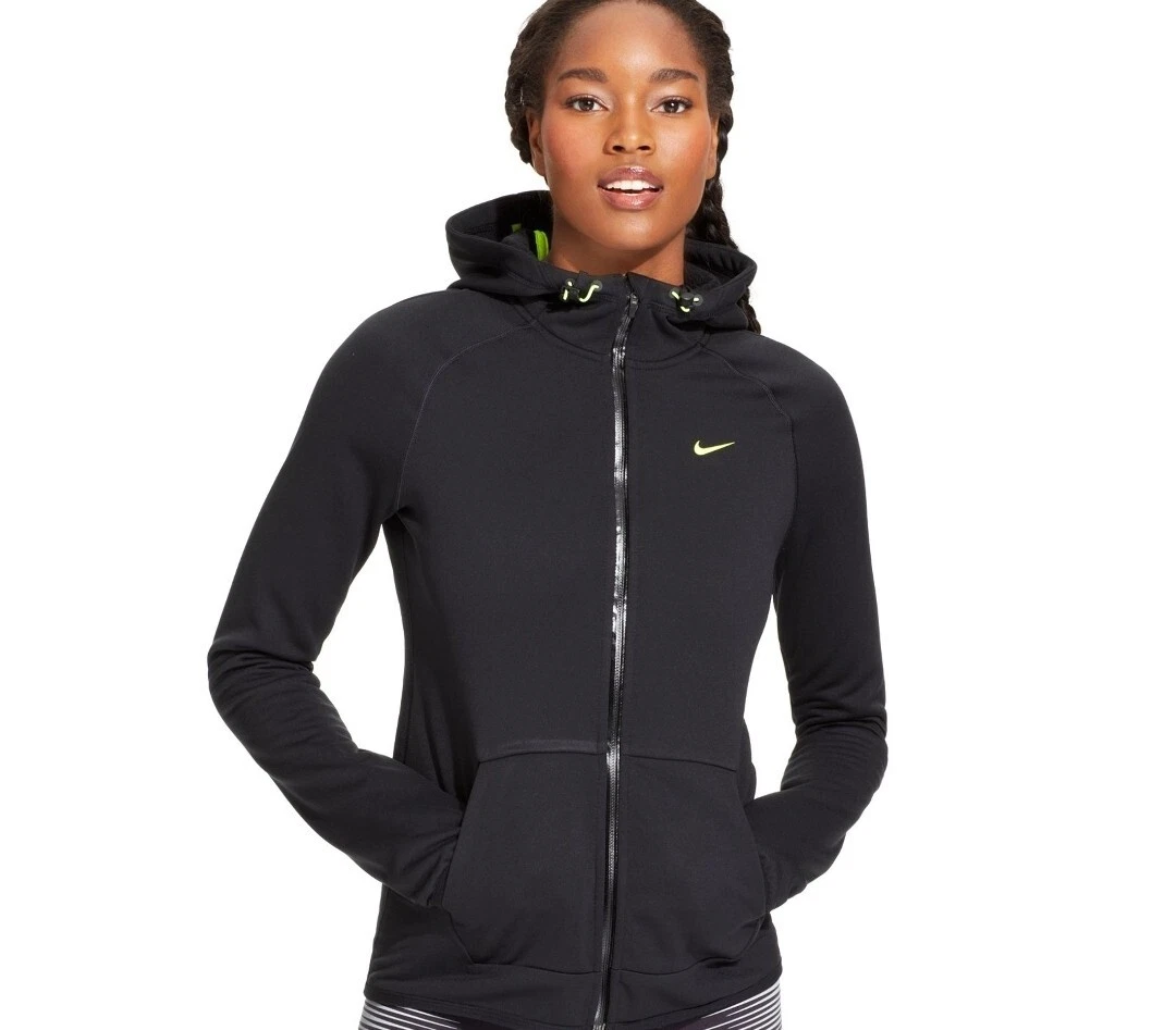 Nike Therma-fit Women&#039;s All Time Tech Full Zip Hoodie Black/Lime Green, Size XL |