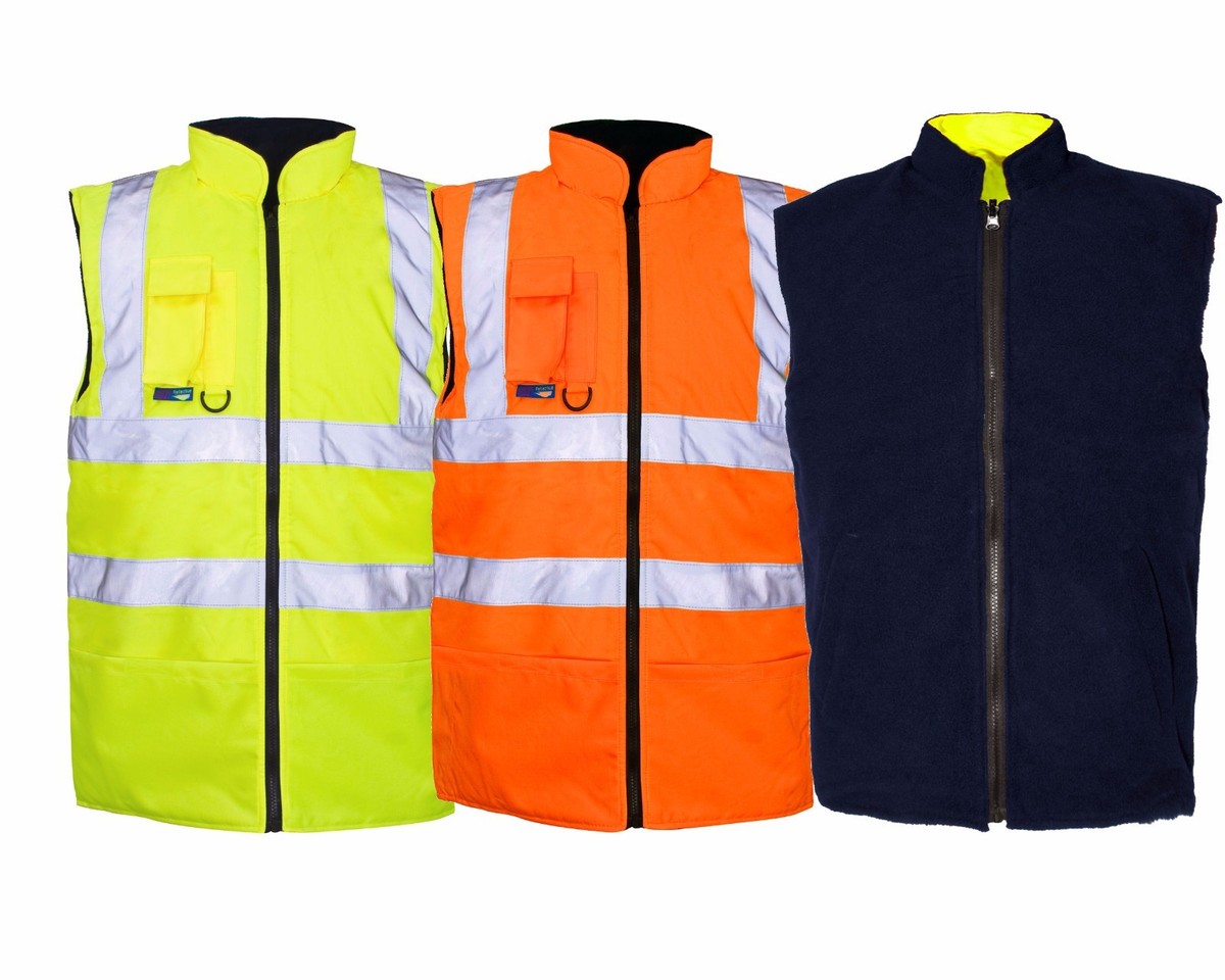 Hi Vis Reversible Fleece Lined Body Warmer Work Padded Gilet