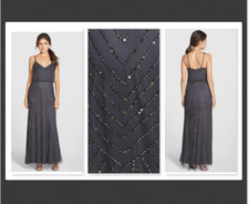NWT  260 Adrianna Papell Embellished Blouson Gown Gunmetal Size 4