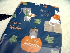 NEW AUTUMN CATS Kittens TABLECLOTH 52" X 90" Leaves Pumpkins FALL Kitty Blue