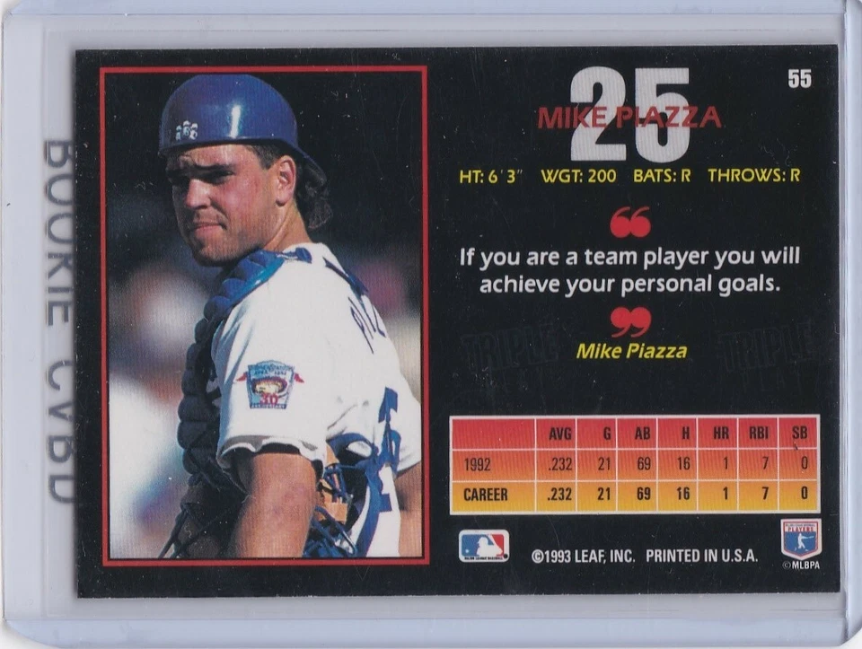 MIKE PIAZZA ROOKIE CARD Triple Play RC Los Angeles Dodgers Baseball NY METS - Image 2 of 2