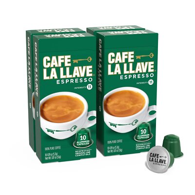 Cafe La Llave Espresso Capsules, Intensity 11-Recylable Coffee Pods 40 Count