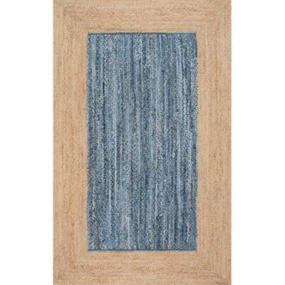 Runner Rug Natural Denim Jute Braided Style Carpet Rustic Look Modern Area Rug