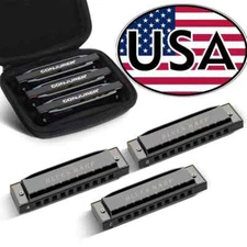 CONJURER Set of 3 Diatonic Harmonica Mouth Organ 10 Hole Blues Harp Set Gift