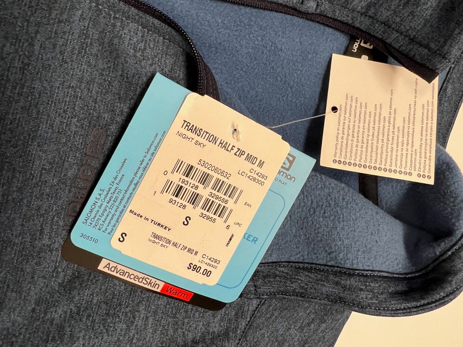 $90 Salomon Transition 1 2 Zip Top NWT Unisex Base Layer Blue S Mens Fleece
