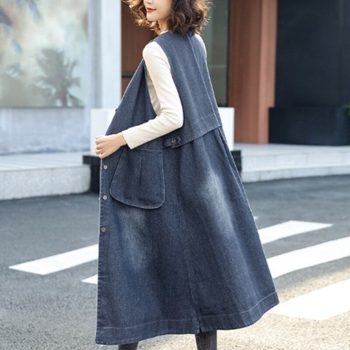Nuevo Chaleco de mezclilla para mujer Bolsillos grandes Jeans Chaleco Cuello en V Sin mangas Prendas exteriores Prendas para el torso - Imagen 6 de 6