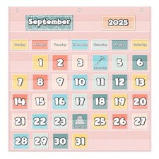 Classroom Monthly Calendar Pocket Chart 2.75x2.75 Inch Cards Pink Supplies