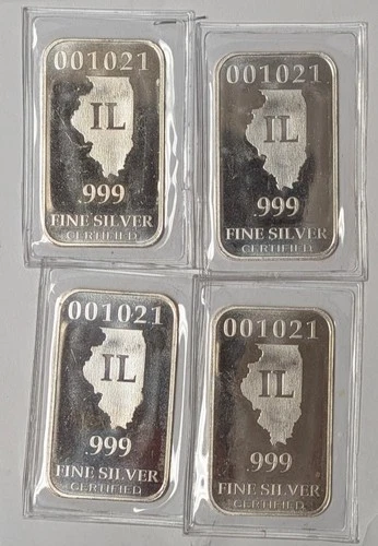 4X 1/2 Troy Oz .999 Fine Silver Illinois State Bar - Lot of 4 - A773