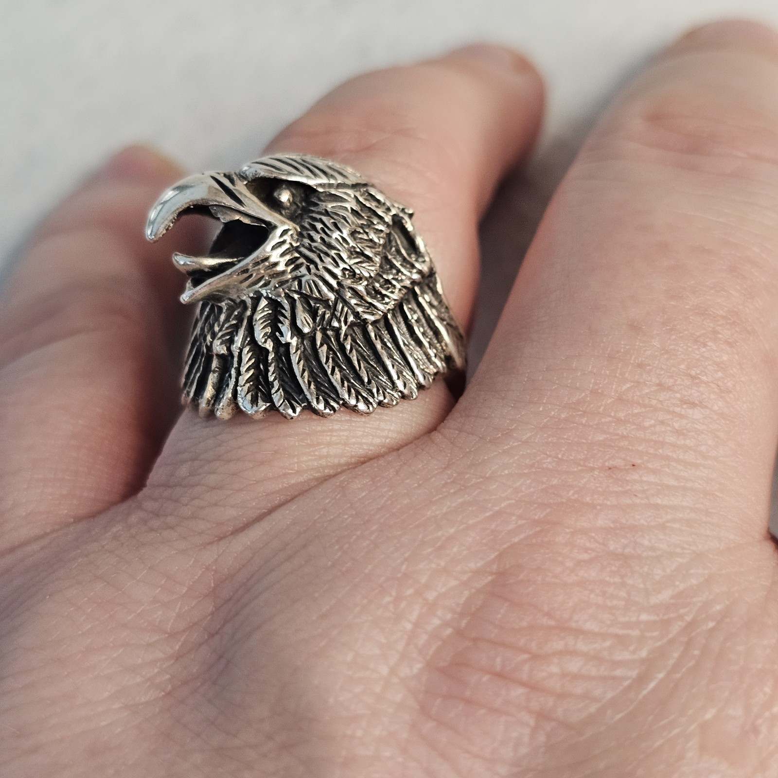 Men’s Solid Sterling Silver 3D Eagle Head Ring Si… - image 15