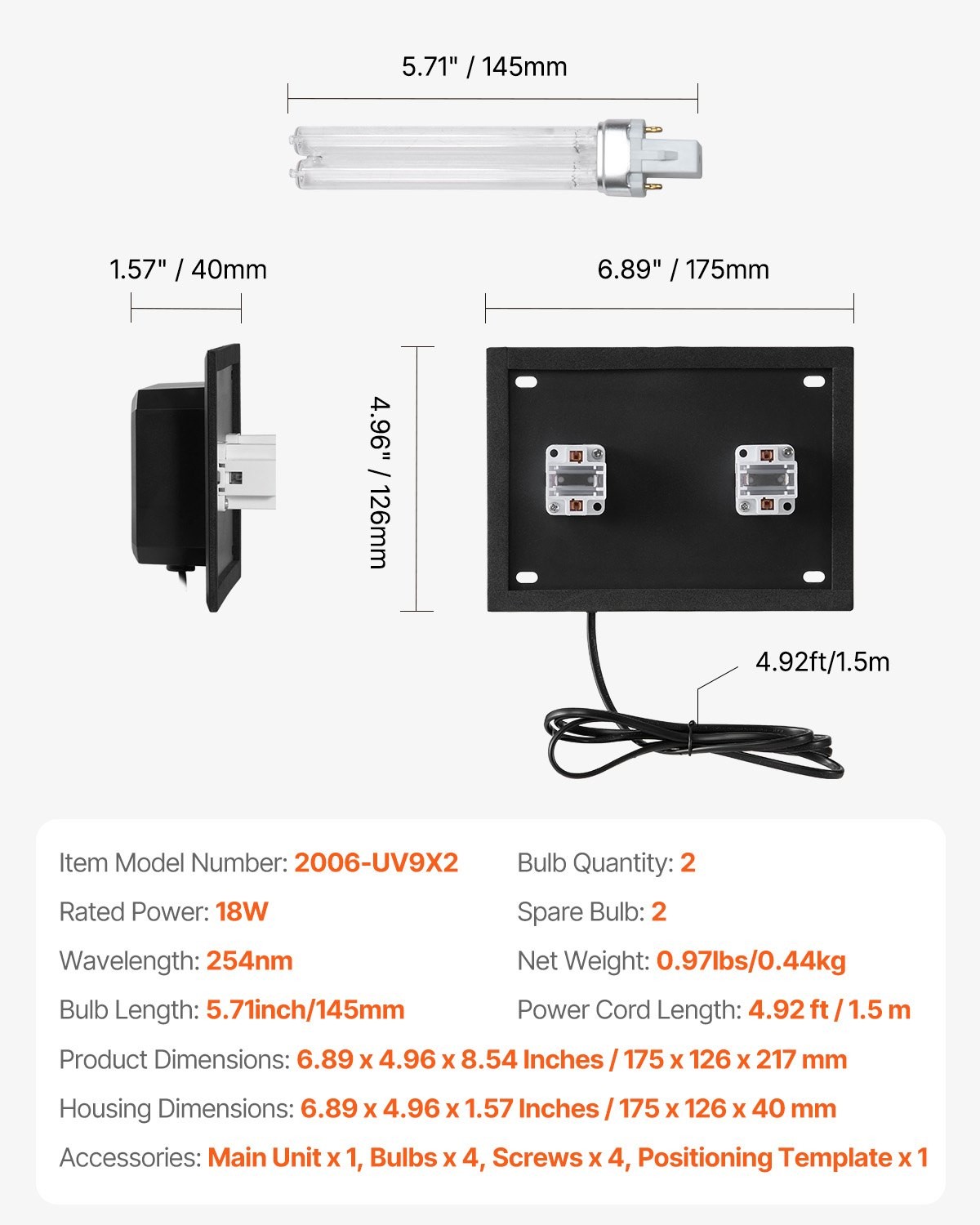 [New]HVAC Air Purifier Whole House 18W 7inch UV Light In Duct For Ac Systems