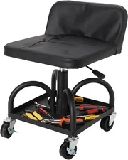 Rolling Garage Stool 300LB Capacity Height Adjustable With Padded Seat & Tray