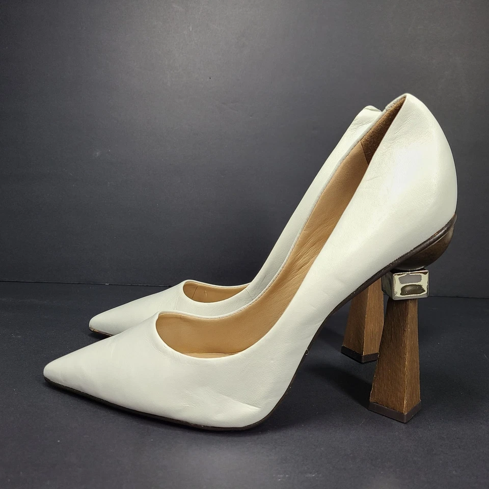 Saks Fifth Avenue Women's Geometric Triangle Heel Leather Pumps Shoes Sz 9.5 - Image 3 of 4