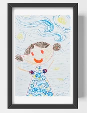 GUAJARDO Original Expressionism Starry Dress 9X6 Paper Signed Art