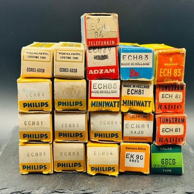 Lot of 21 Vintage Radio Tubes ECH81 ECH83 ECH84 EK90 6BE6 Philips Siemens Tungsr