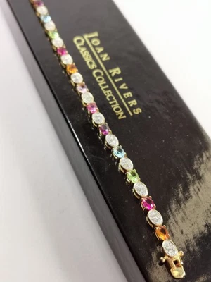 Joan Rivers Signed Gold Plated Multi Gemstone Tennis Bracelet Boxed - Image 1 of 4