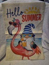Hello Summer Flamingo  Gnome Garden Flag 12 X 18 Inch