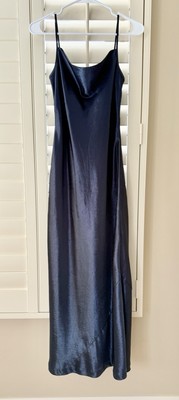 Banana Republic Blue Grey Metallic V-Neck Satin Maxi Slip Dress, NWOT, Size 0