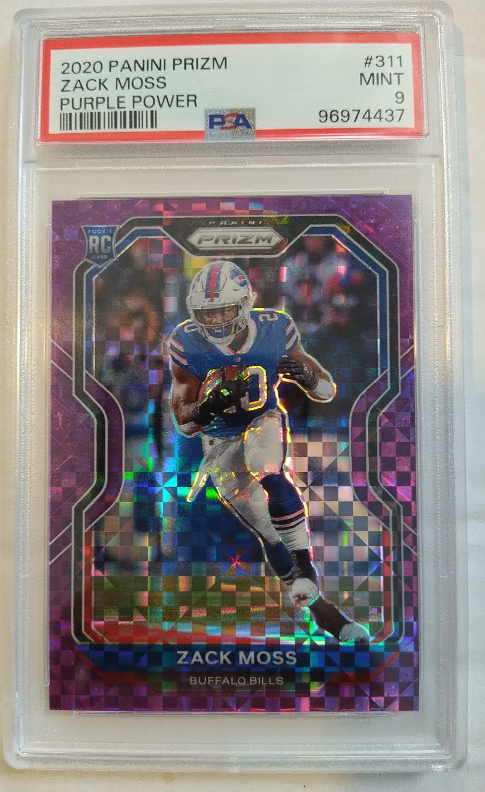 2020 Panini PRIZM PURPLE POWER #311 Zack Moss Rookie RC 5/49 PSA 9