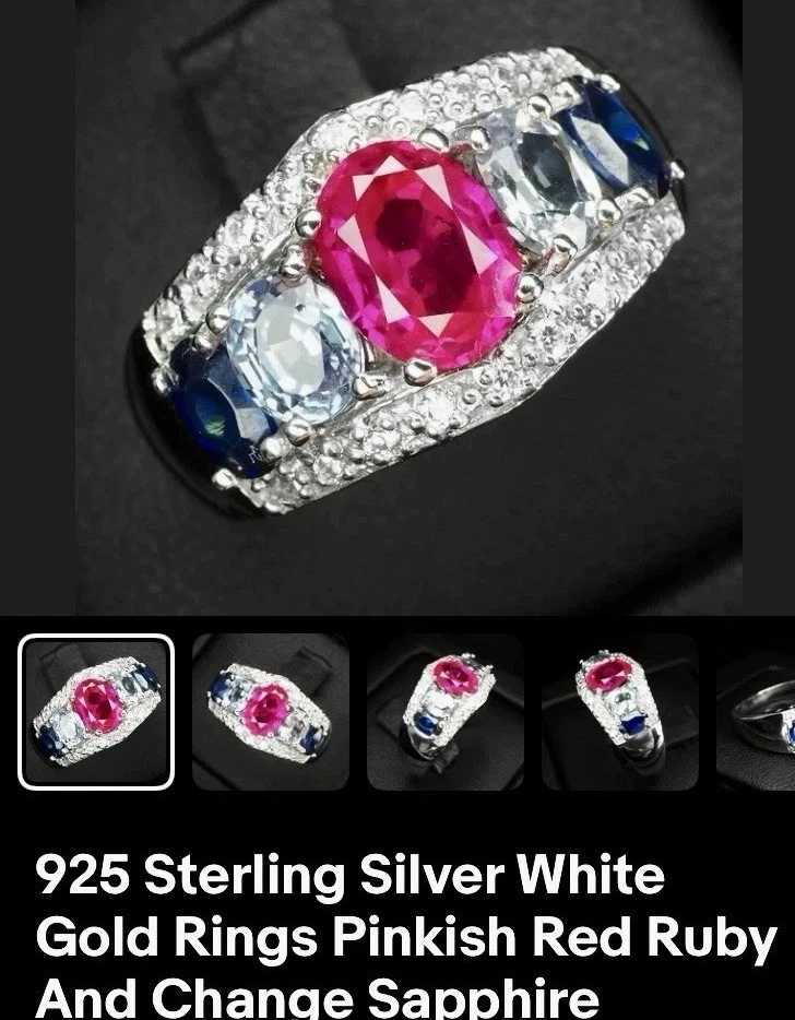 Anillo Estate Find Joyas Talla 8/17 Impecable Sri Lanka Zafiro Real’s Oro Blanco Foto 3 de 4