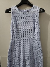 Ann Taylor Dress Womens 8 Periwinkle Sleeveless Eyelet Sheath Cotton Work City
